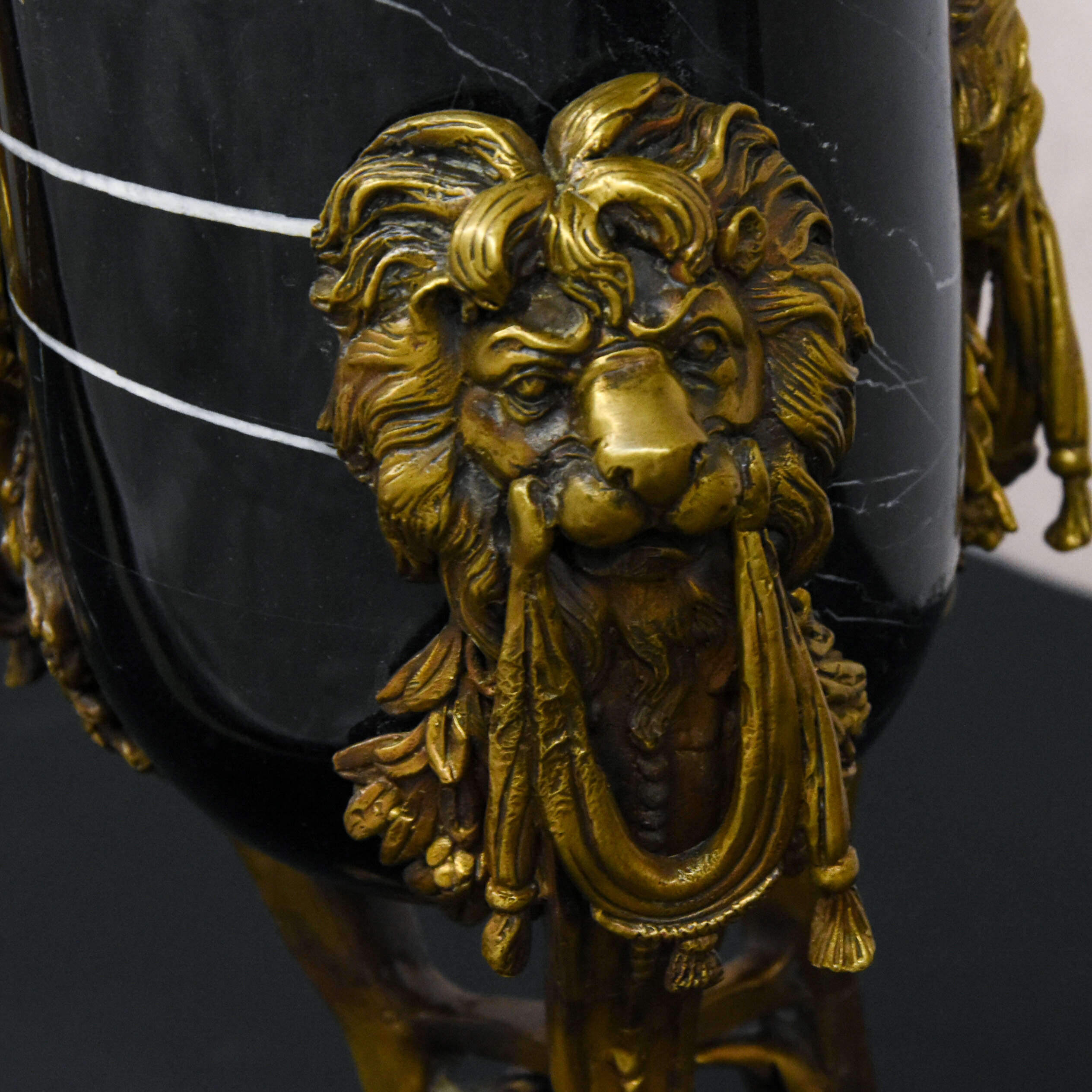 Bronze and Black Marble Lion Urn-4