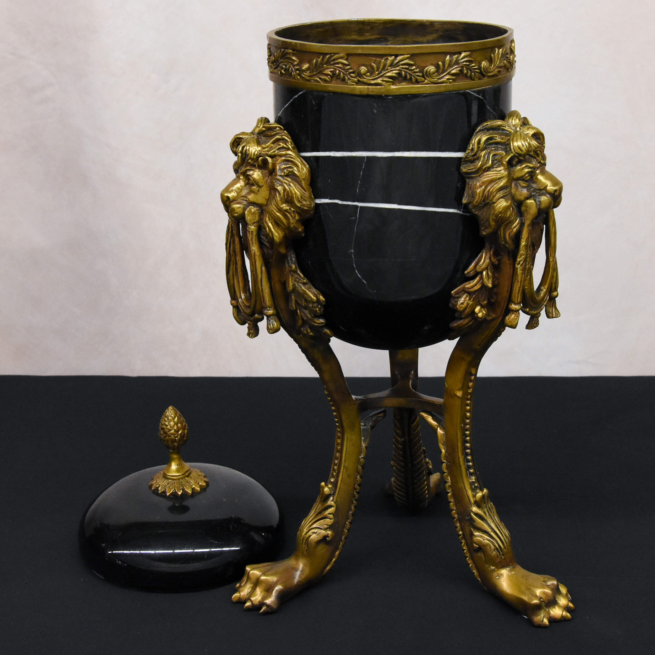 Bronze and Black Marble Lion Urn-3