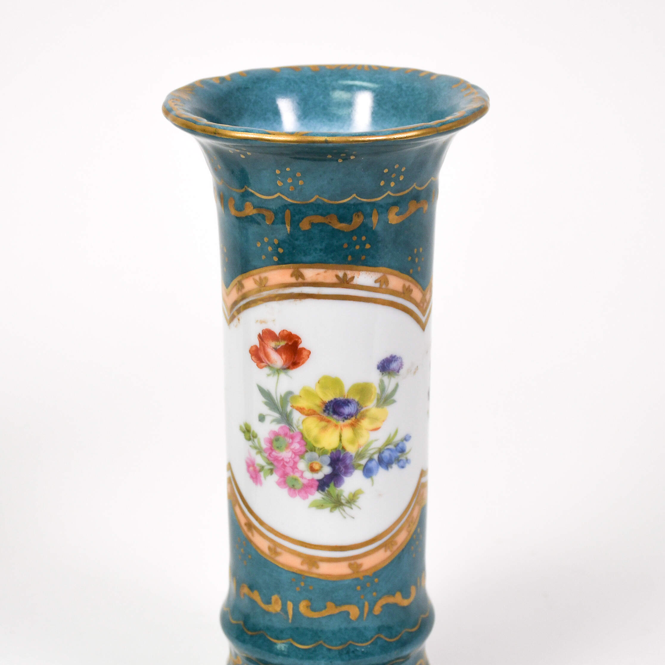 Antique Pair of Elios H.F. Peint Main Porcelain Floral Vases-6