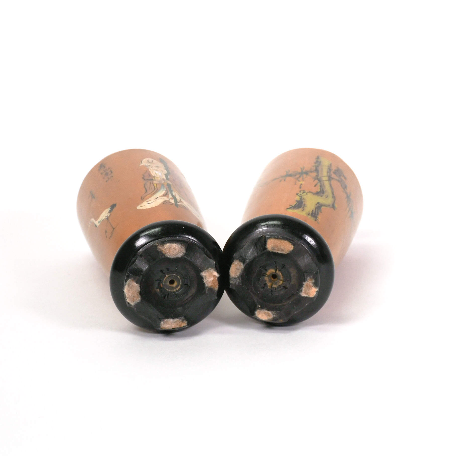 Pair of Japanese Turned Wood Fukurokuju Vases-4