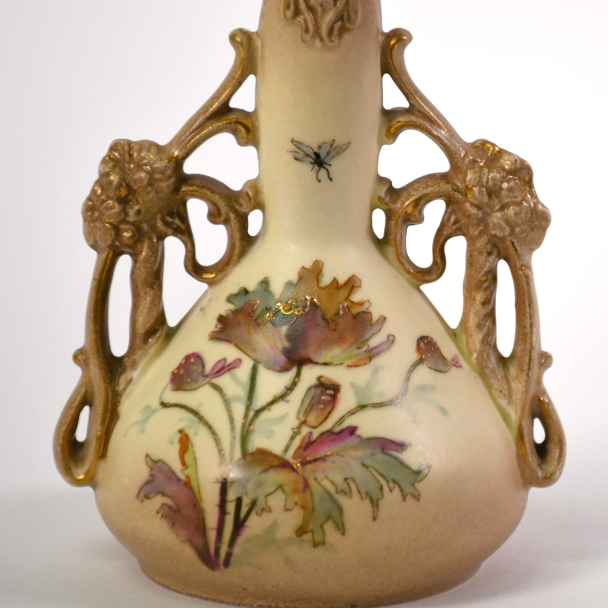 Antique Art Nouveau Ernst Wahliss Floral Turn Teplitz Amphora Vase-6