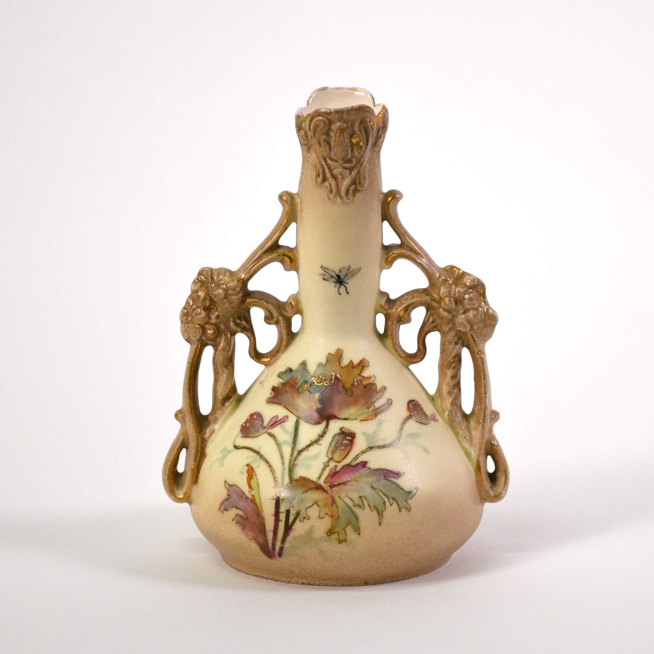 Antique Art Nouveau Ernst Wahliss Floral Turn Teplitz Amphora Vase-1