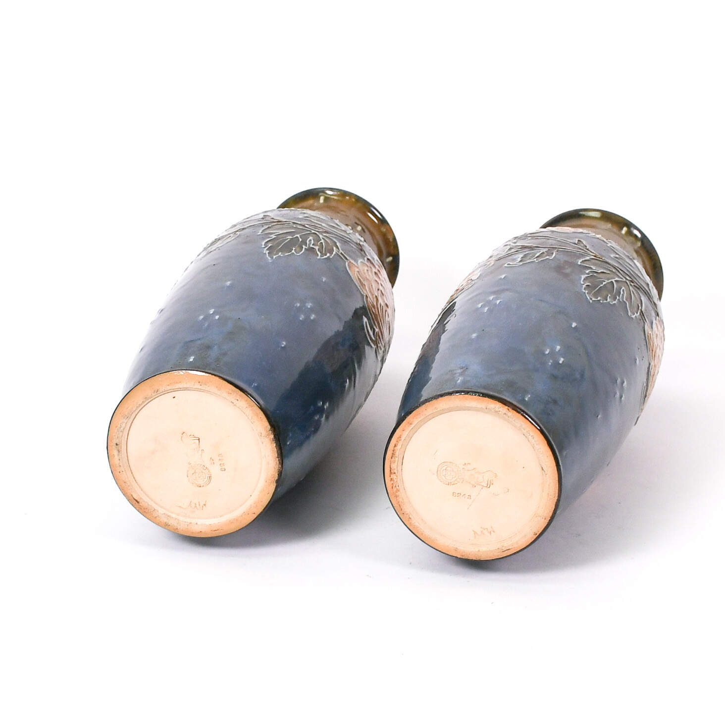 Pair of Royal Doulton Lambeth Stoneware Chrysanthemum Vases-5