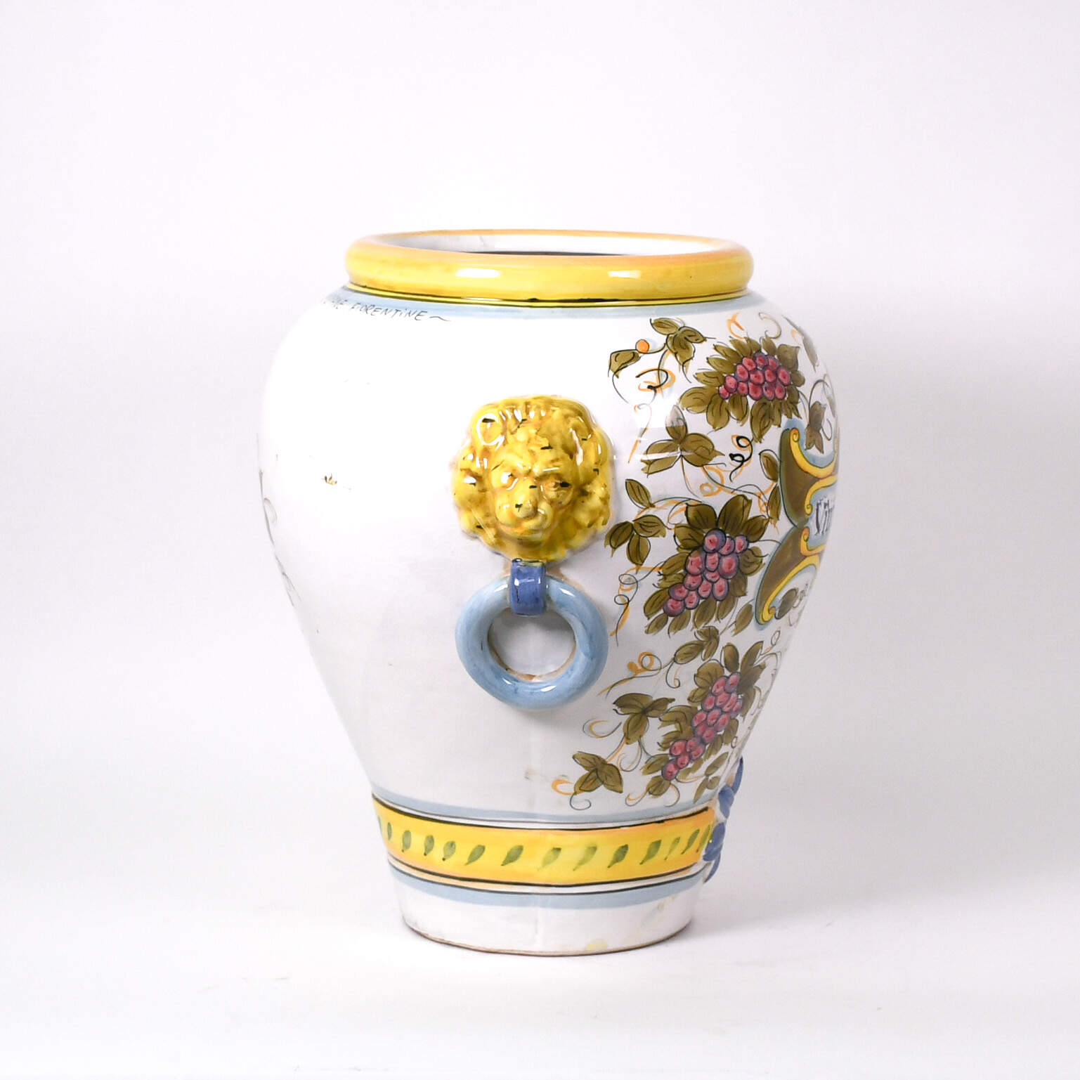 Large Italian Majolica "Vino Rosso" Lion's Head Urn-4