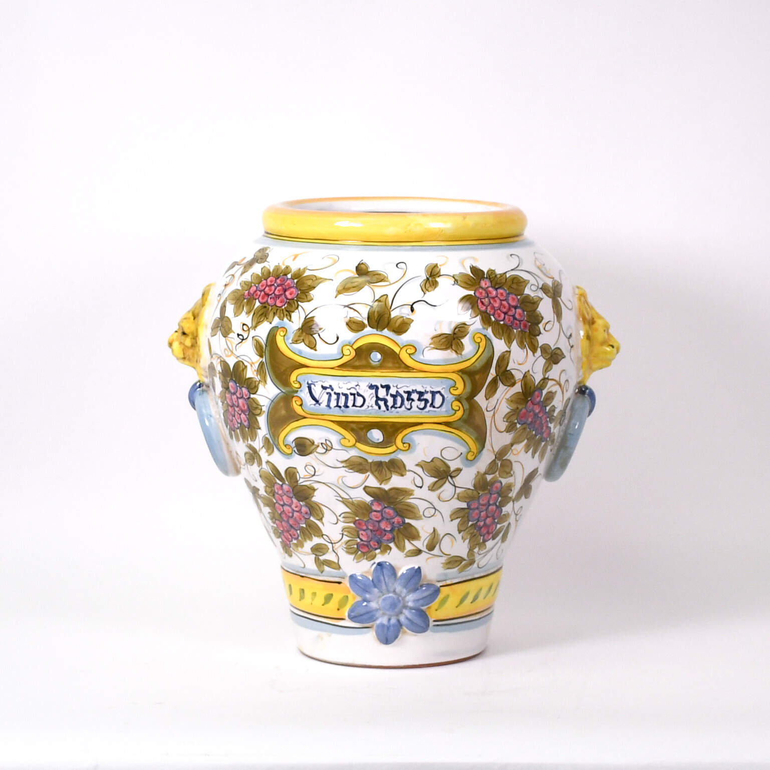 Large Italian Majolica "Vino Rosso" Lion's Head Urn-1