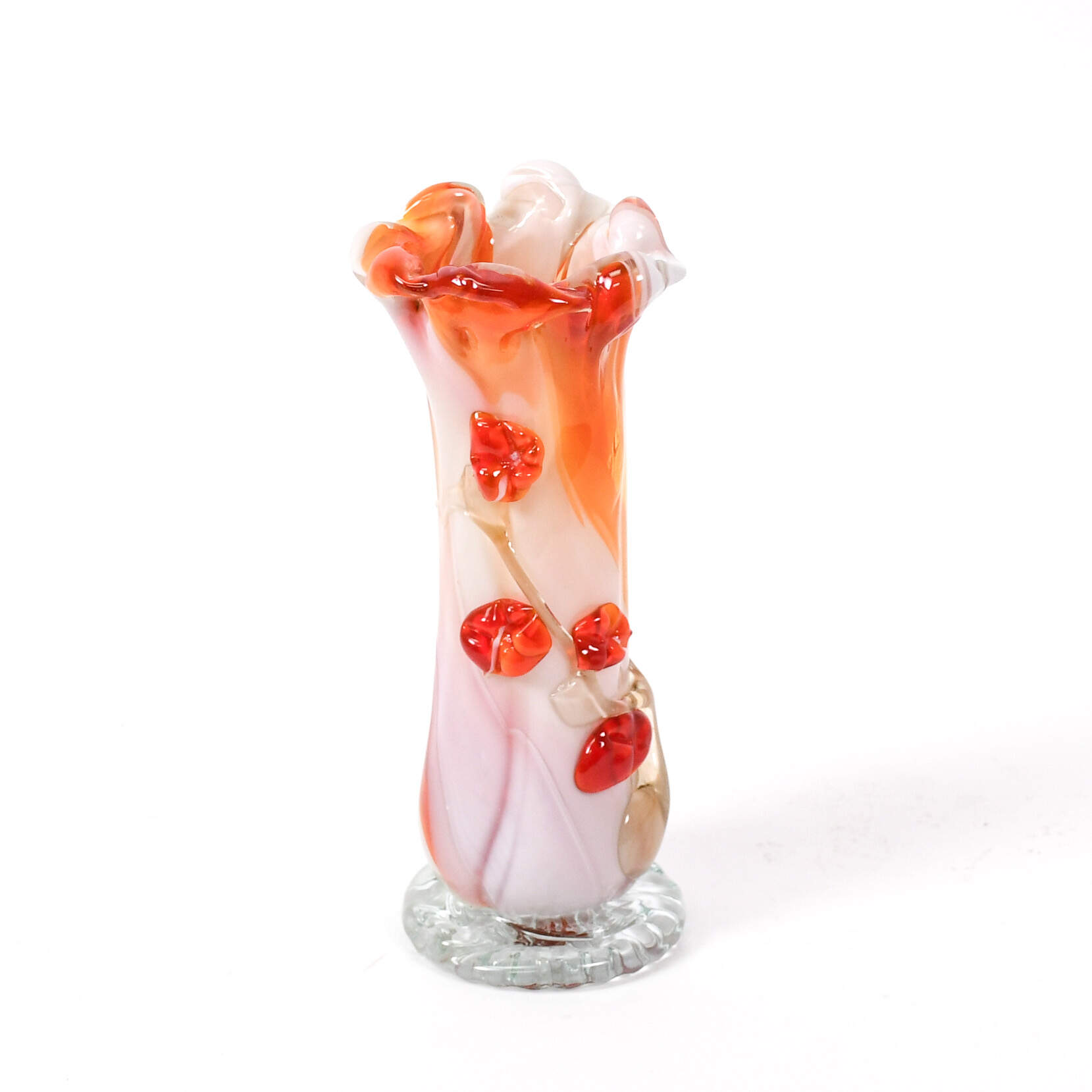 Opalescent Cadmium Murano Glass Flower Vase-1