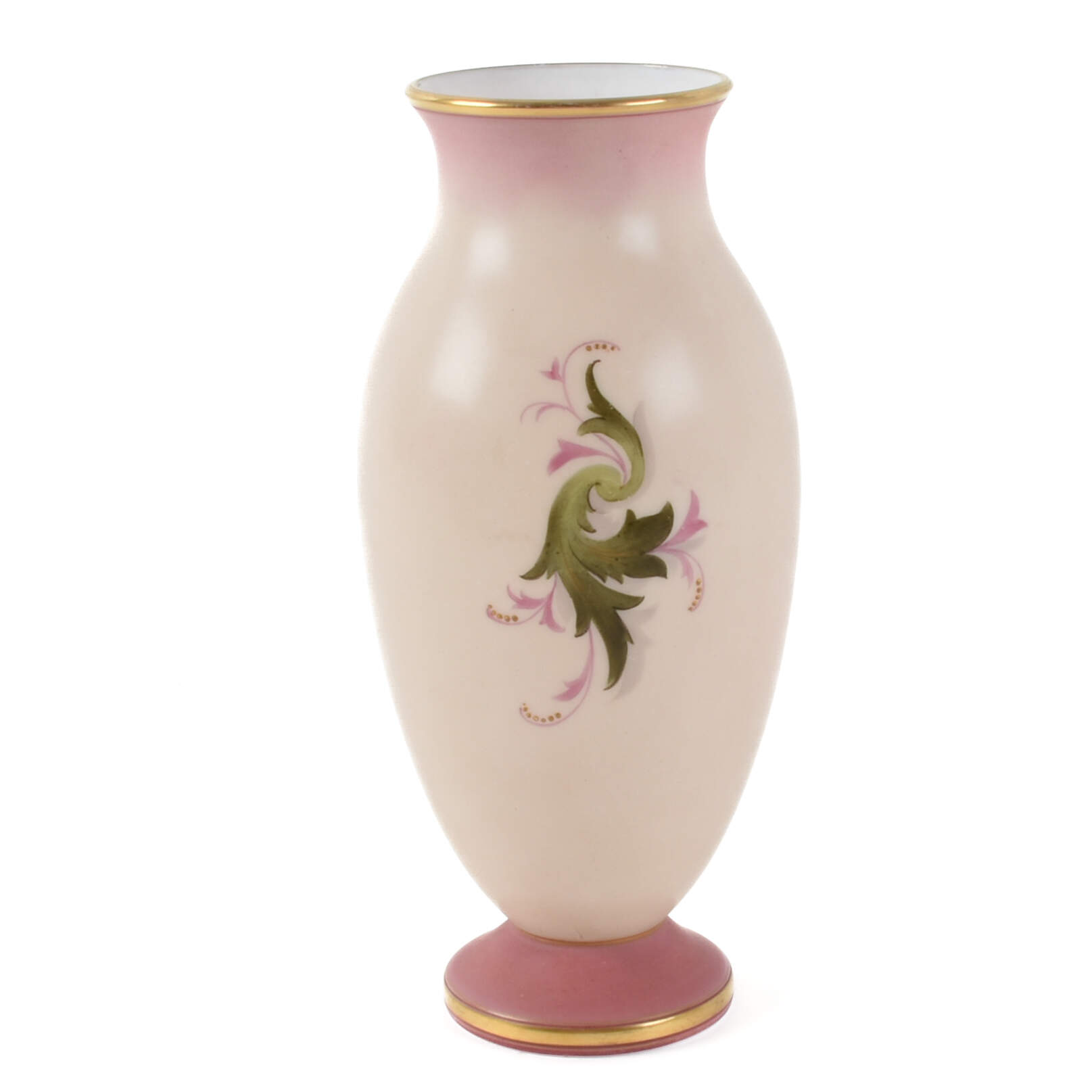 Antique Signed Pink Cased Glass Signed Cherub Vase-3