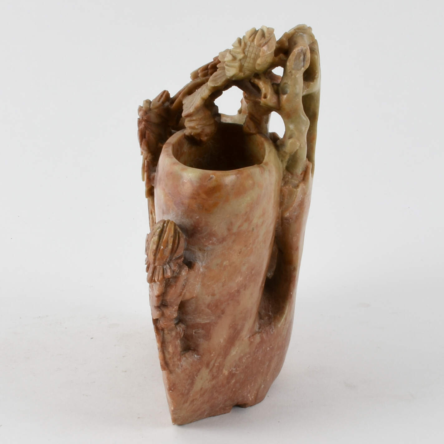 Antique Carved Floral and Bird Soapstone Vase-2