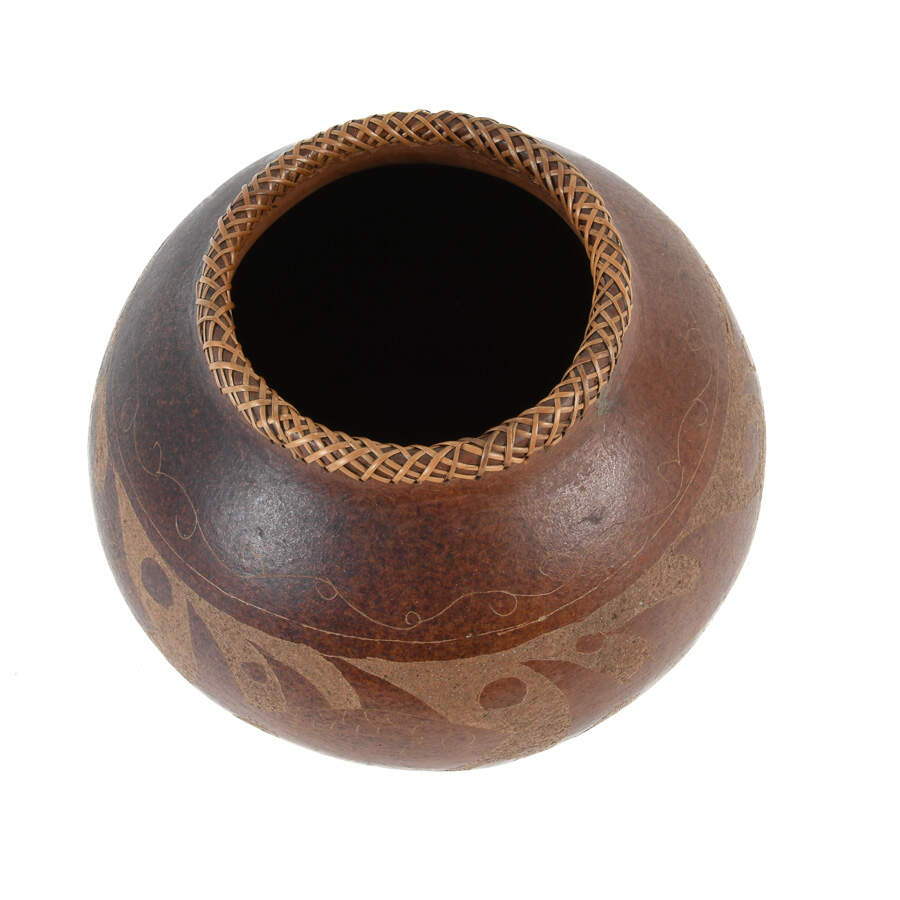 Terracotta Red and Brown Pot with Woven Rim-6