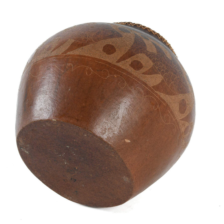 Terracotta Red and Brown Pot with Woven Rim-5