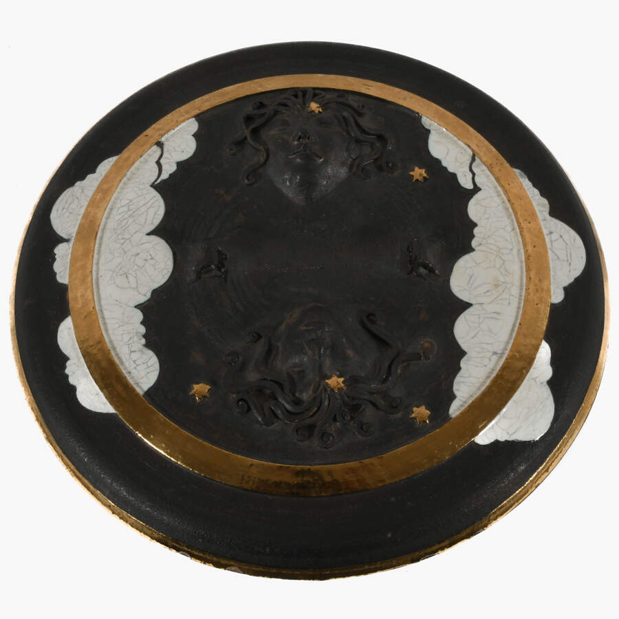 Large Round Medusa Pottery Covered Dish-2