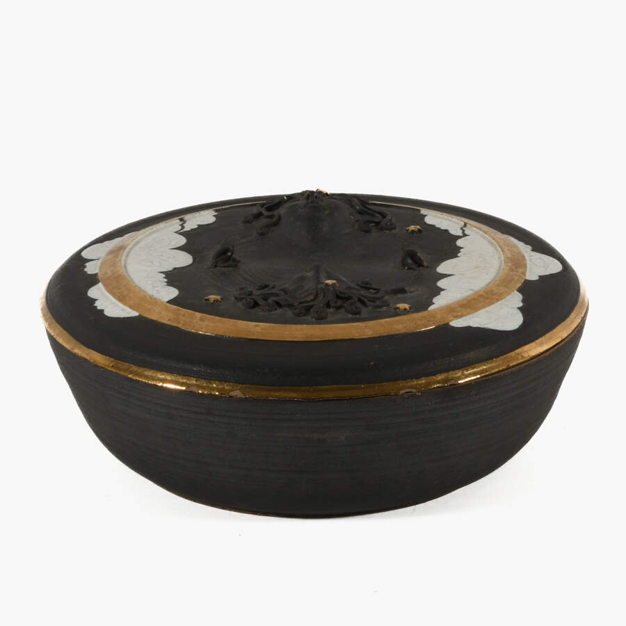 Large Round Medusa Pottery Covered Dish-1