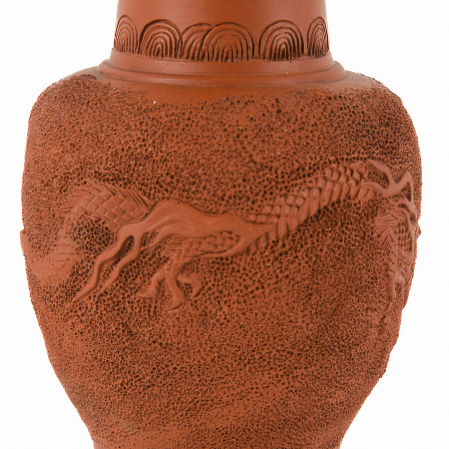 Japanese Tokoname Red Clay Dragon Vase-7