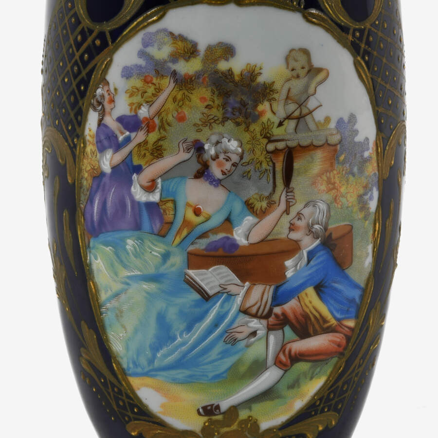 Antique Painted Vase Depicting a Courting Scene-6