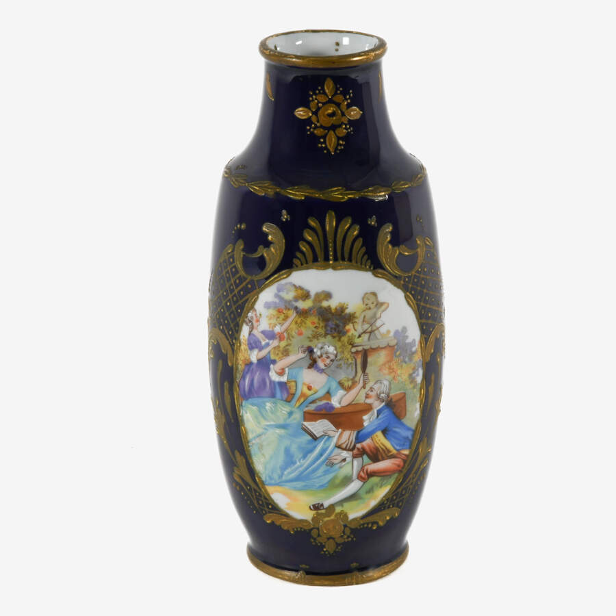 Antique Painted Vase Depicting a Courting Scene-1