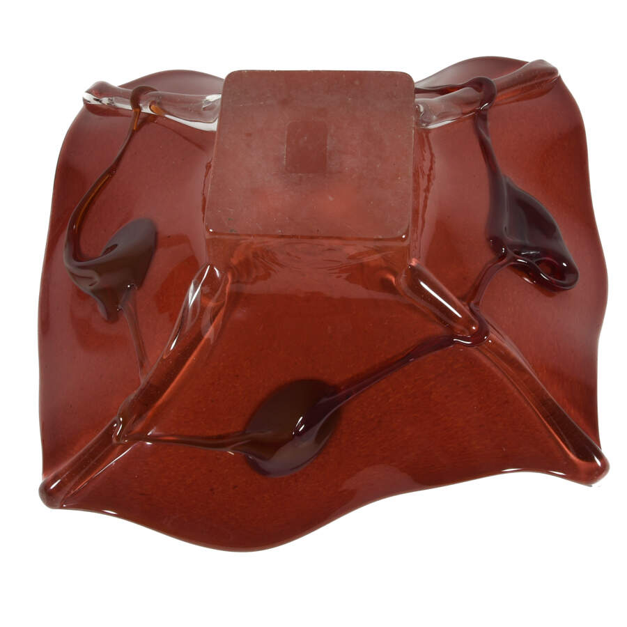 Burgundy Romanian Art Glass Square Centerpiece Bowl-6