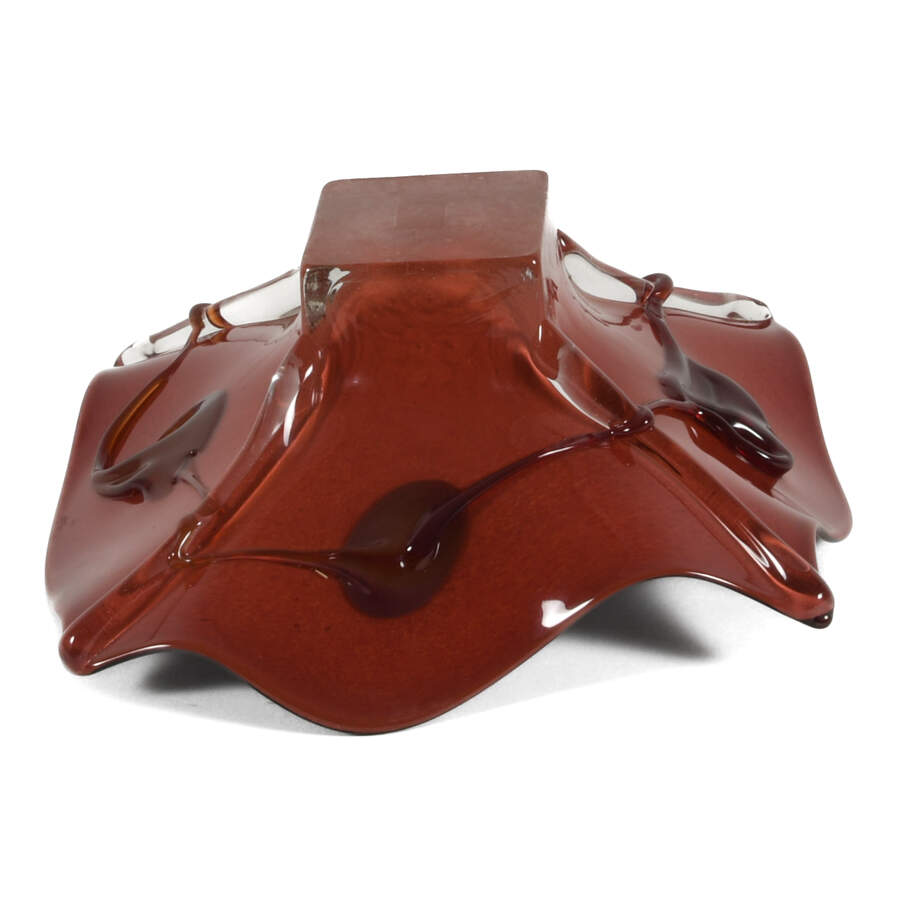 Burgundy Romanian Art Glass Square Centerpiece Bowl-3