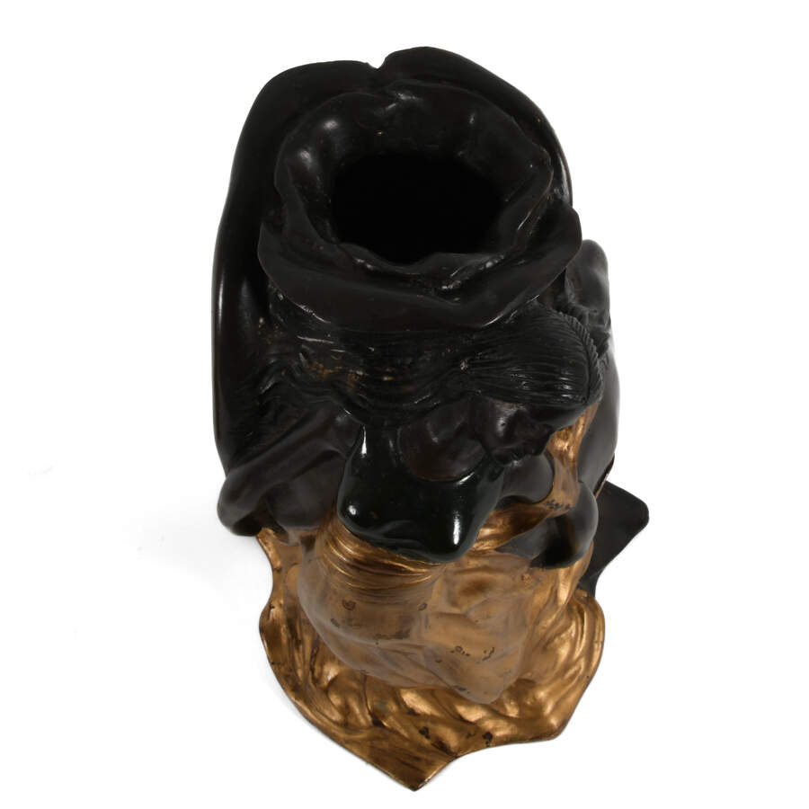 Antique Bronze Rose Form Pair of Jean Jola Woman and Child Vases-9