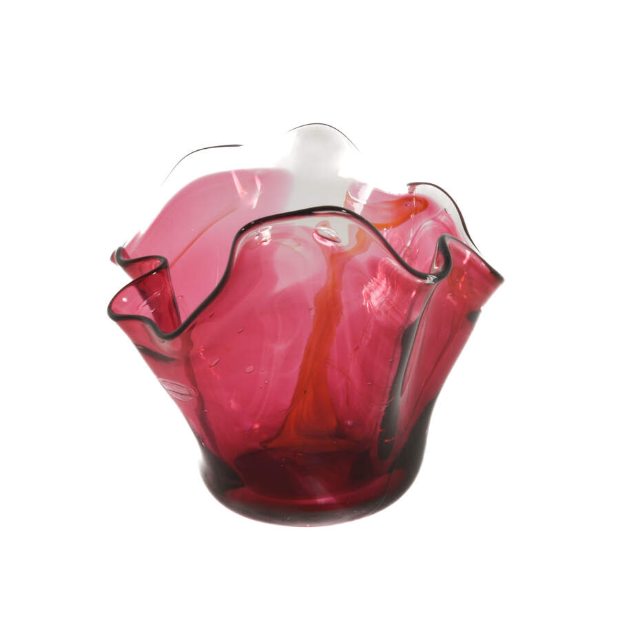 Signed Rollin Karg Red Fazzoletto Art Glass Centerpiece Bowl-5