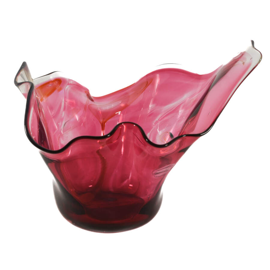 Signed Rollin Karg Red Fazzoletto Art Glass Centerpiece Bowl-4