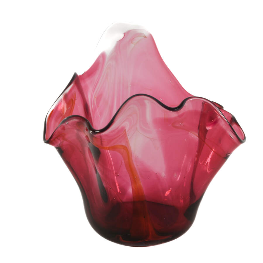Signed Rollin Karg Red Fazzoletto Art Glass Centerpiece Bowl-3