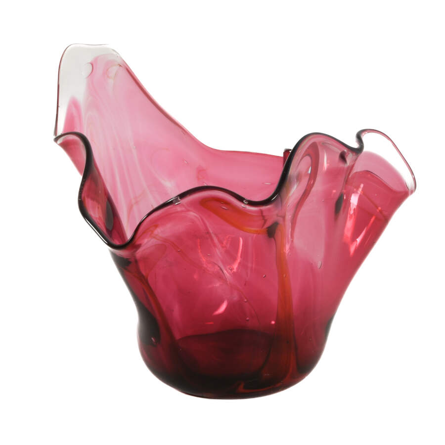 Signed Rollin Karg Red Fazzoletto Art Glass Centerpiece Bowl-2