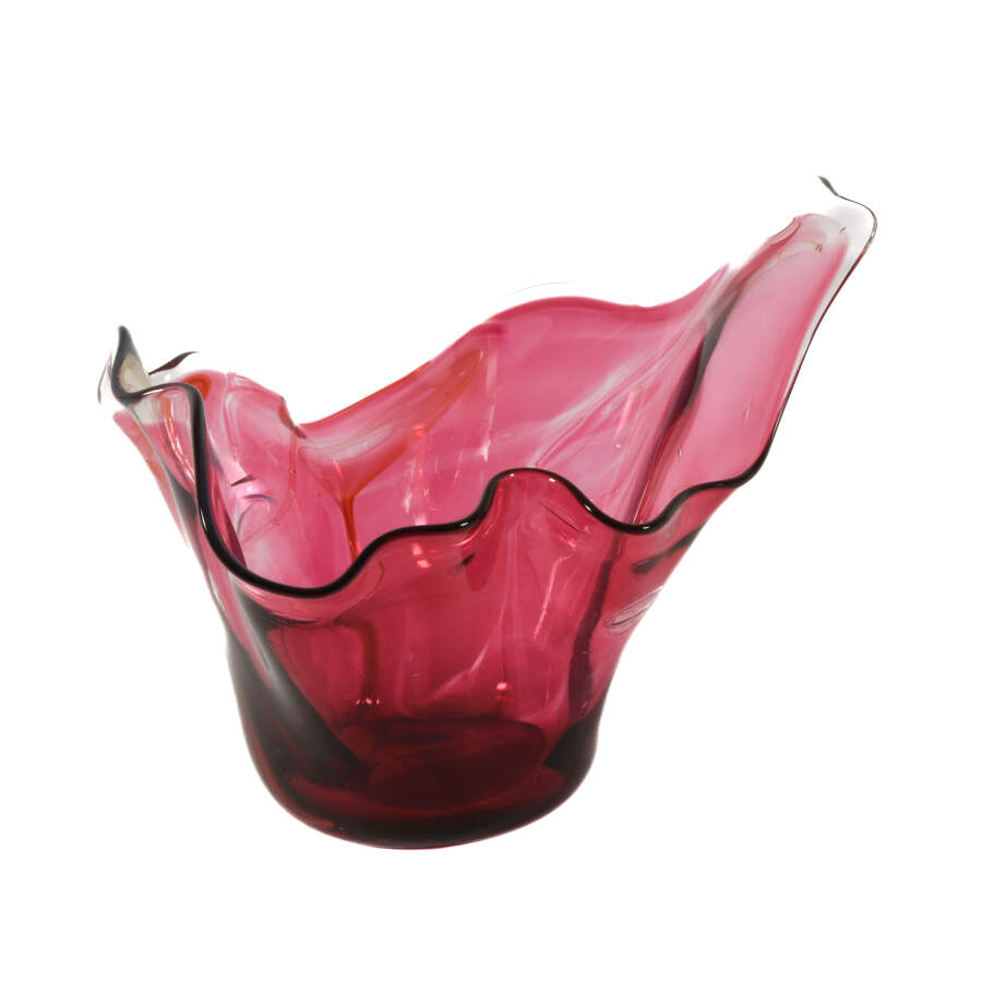 Signed Rollin Karg Red Fazzoletto Art Glass Centerpiece Bowl-1