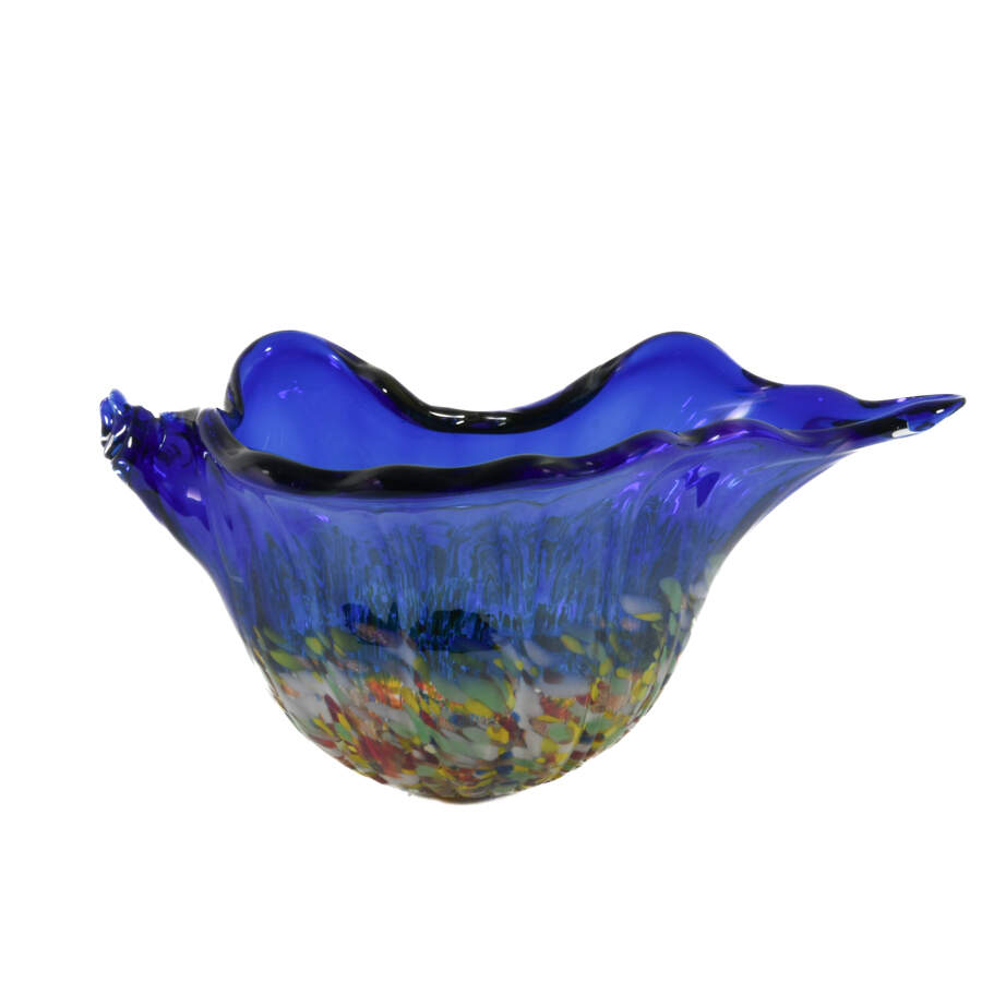 Blue Art Glass Conch Shell Centerpiece-4