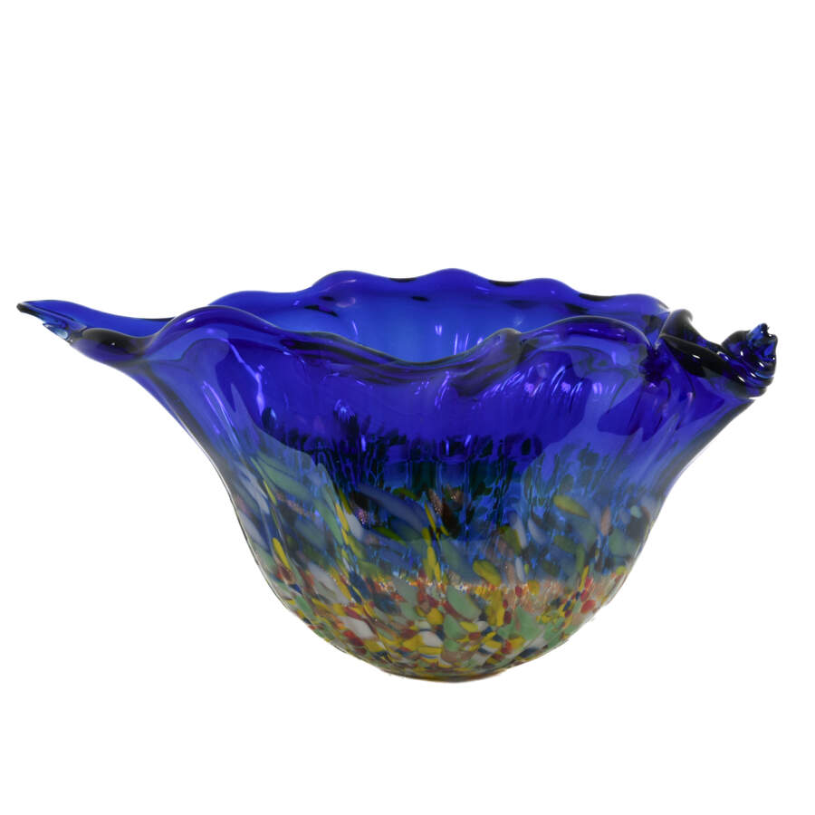 Blue Art Glass Conch Shell Centerpiece-2