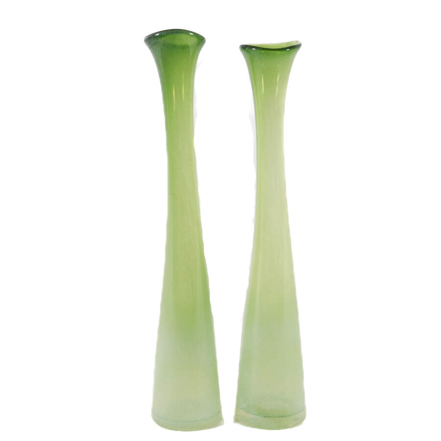Mid-Century Modern Pair of Green Stretch Glass Vases-5