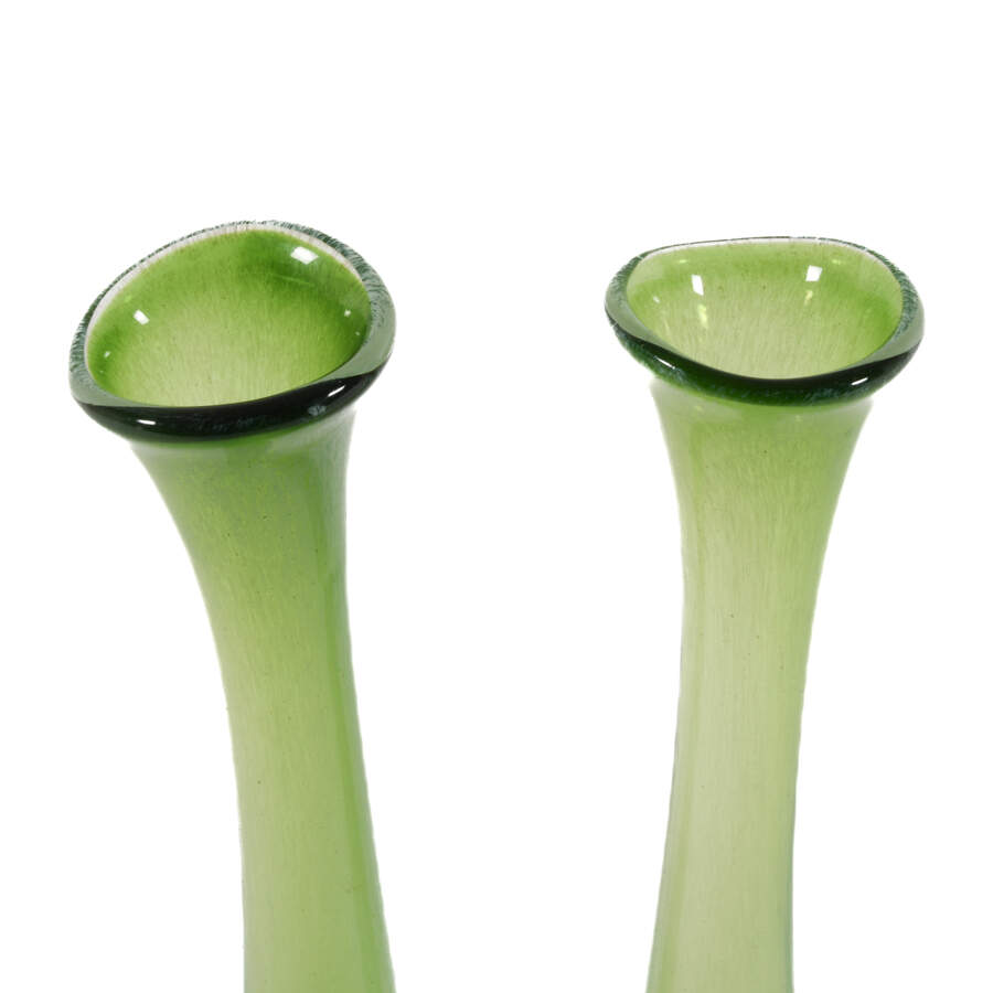 Mid-Century Modern Pair of Green Stretch Glass Vases-2