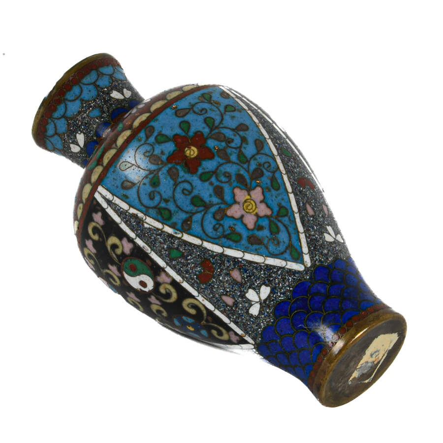 Antique Blue Floral and Scales Patterned Cloisonné Vase-8