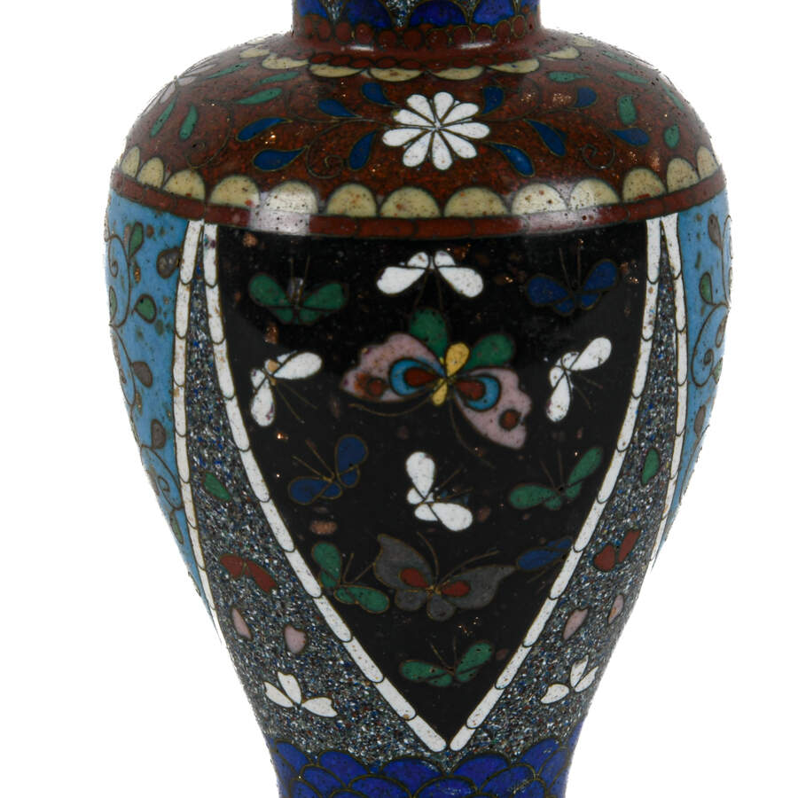 Antique Blue Floral and Scales Patterned Cloisonné Vase-7