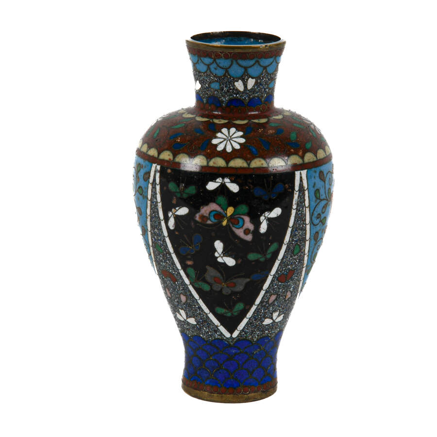 Antique Blue Floral and Scales Patterned Cloisonné Vase-3