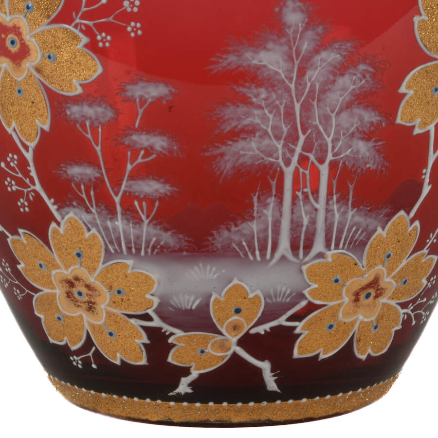 Antique Bohemian Cranberry and Gilt Vase-7