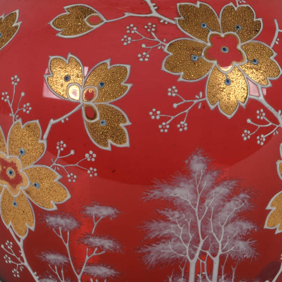 Antique Bohemian Cranberry and Gilt Vase-6