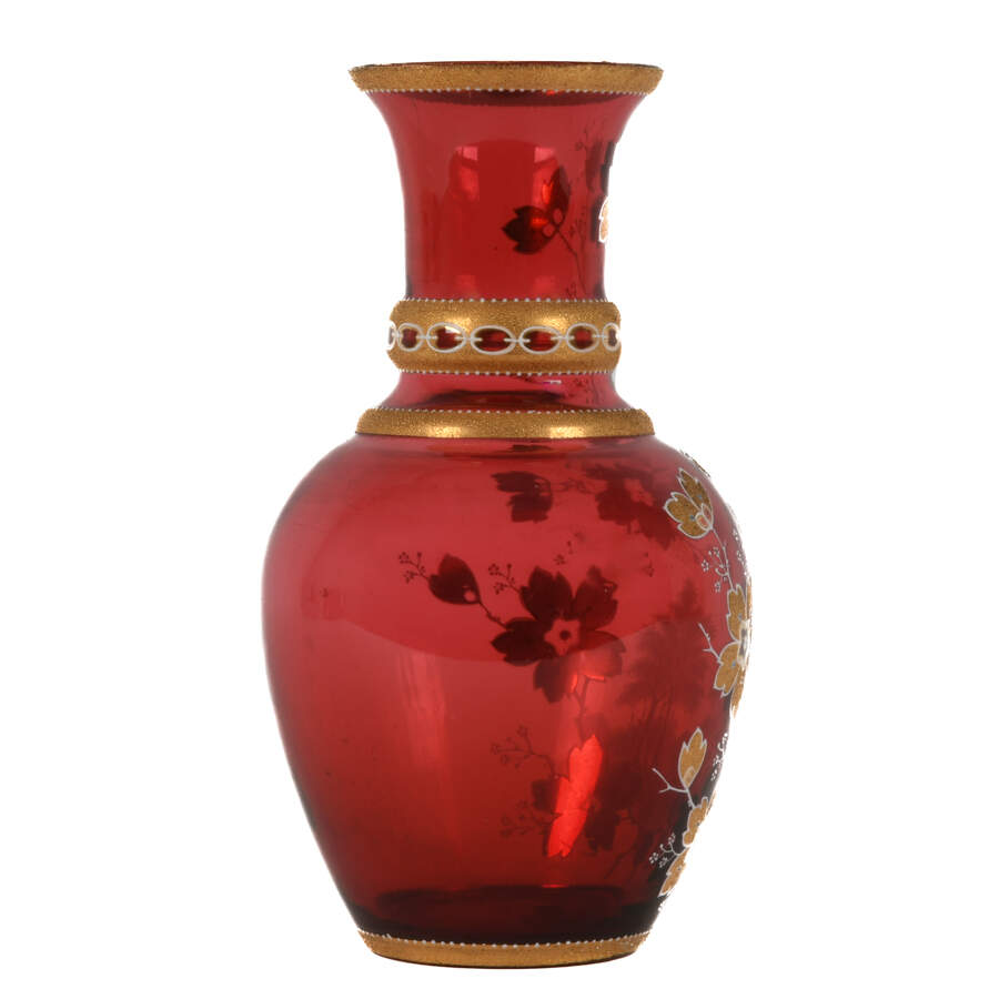 Antique Bohemian Cranberry and Gilt Vase-4