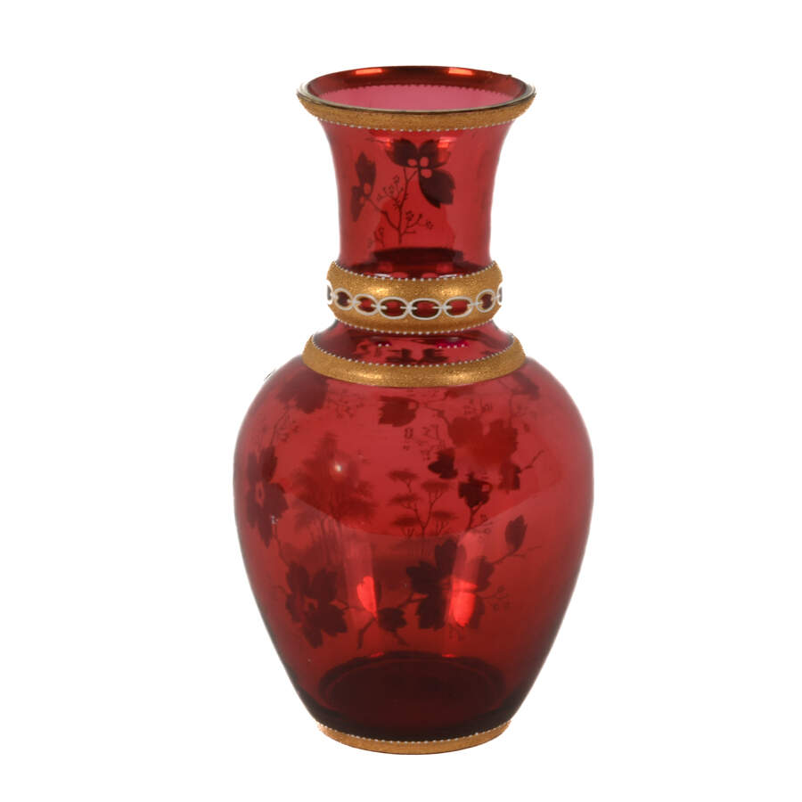 Antique Bohemian Cranberry and Gilt Vase-3