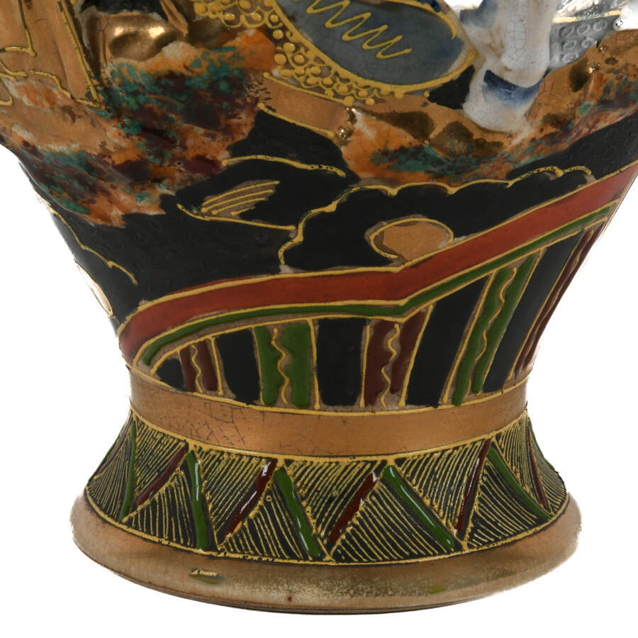 Japanese Black and Gold Satsuma Vase-6