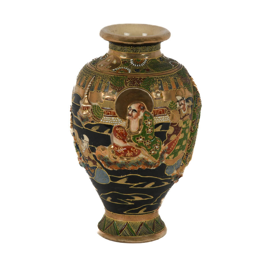 Japanese Black and Gold Satsuma Vase-3