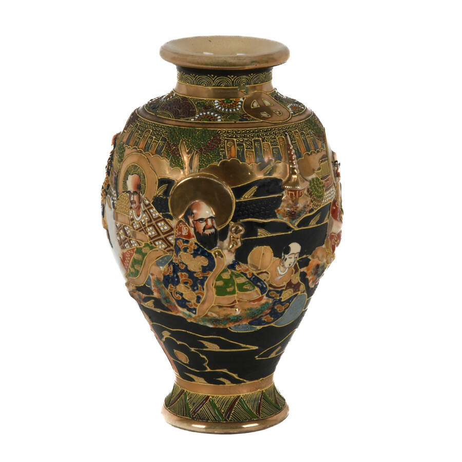 Japanese Black and Gold Satsuma Vase-2