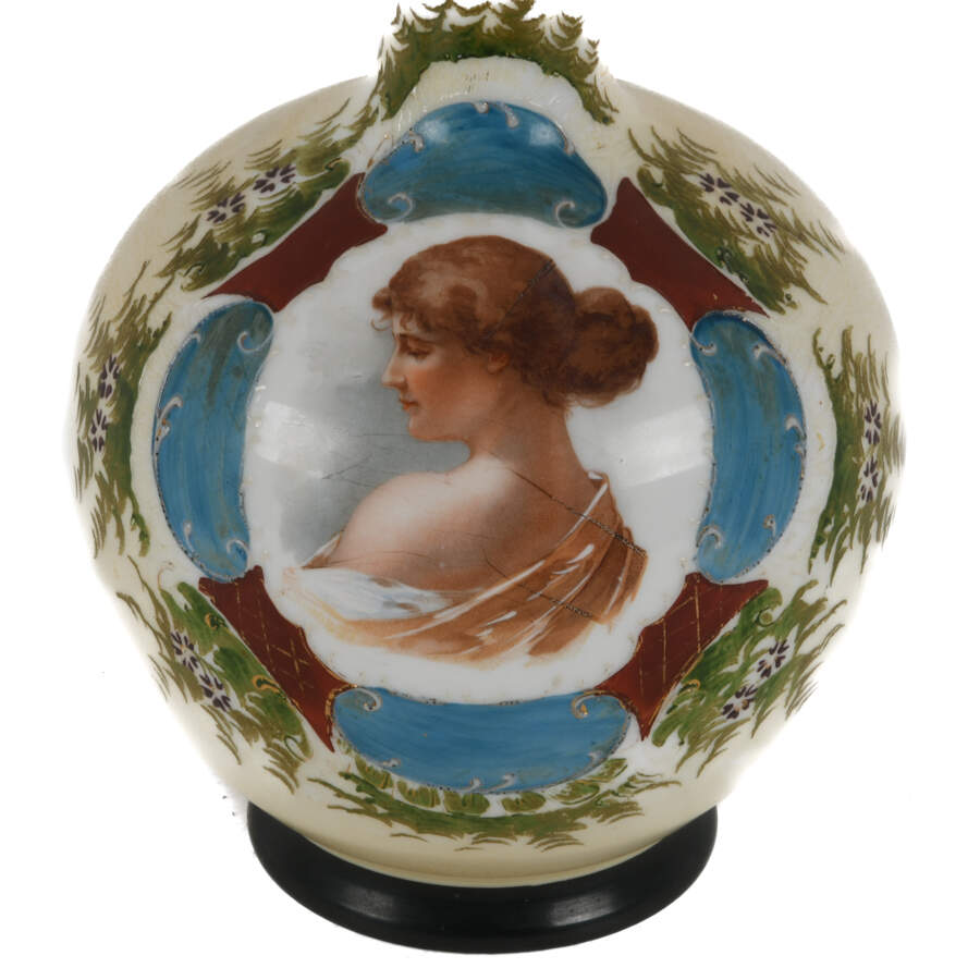 Antique Pair of Hand-Painted Bristol Glass Portrait Vases-6