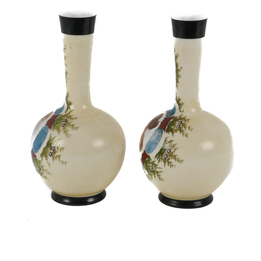 Antique Pair of Hand-Painted Bristol Glass Portrait Vases-3