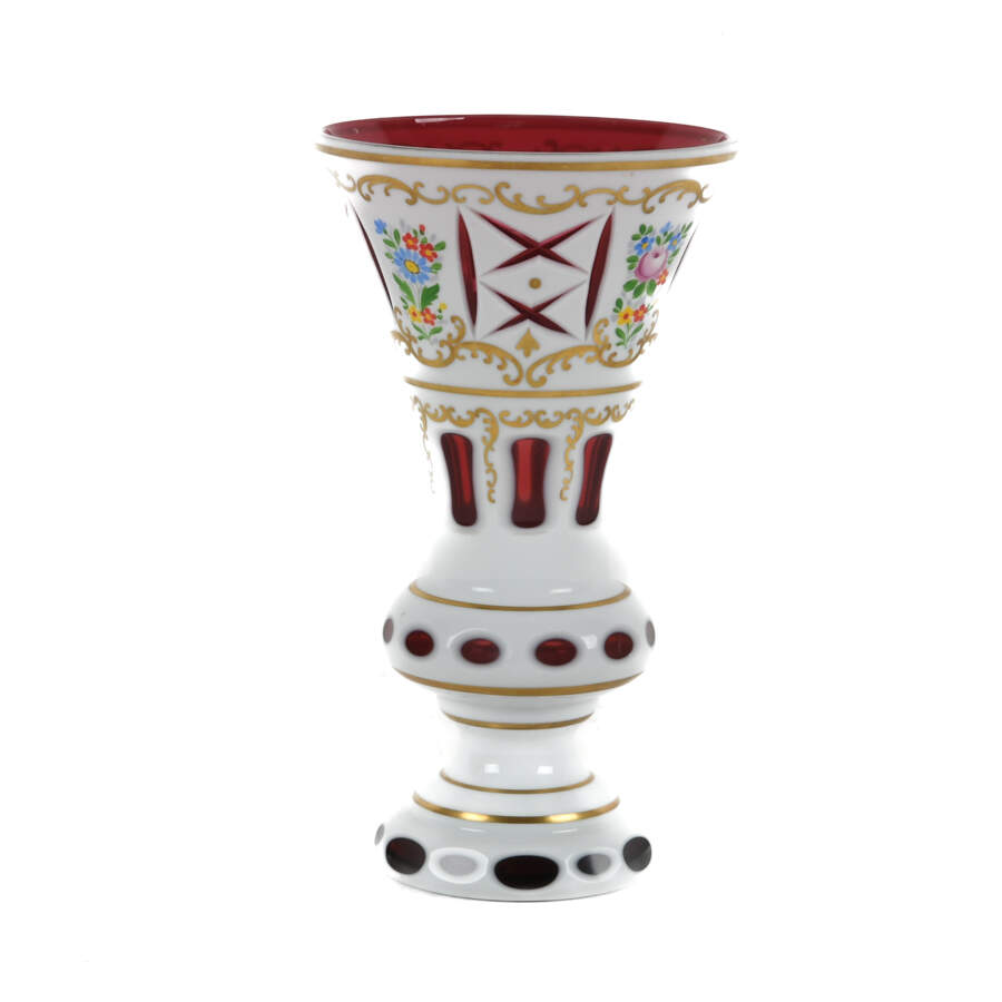 Antique Bohemian Cut and Enameled Cranbury Glass Vase-2