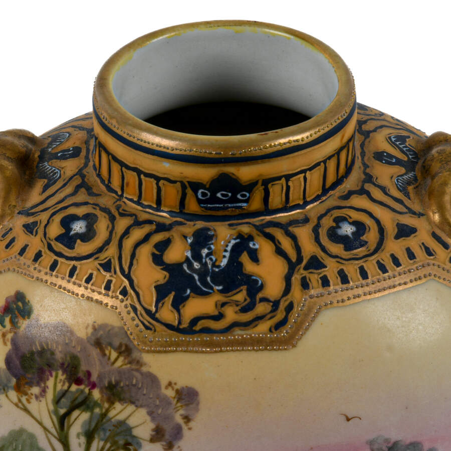 Antique Nippon Hand-Painted Two-Handled Scene Vase-6