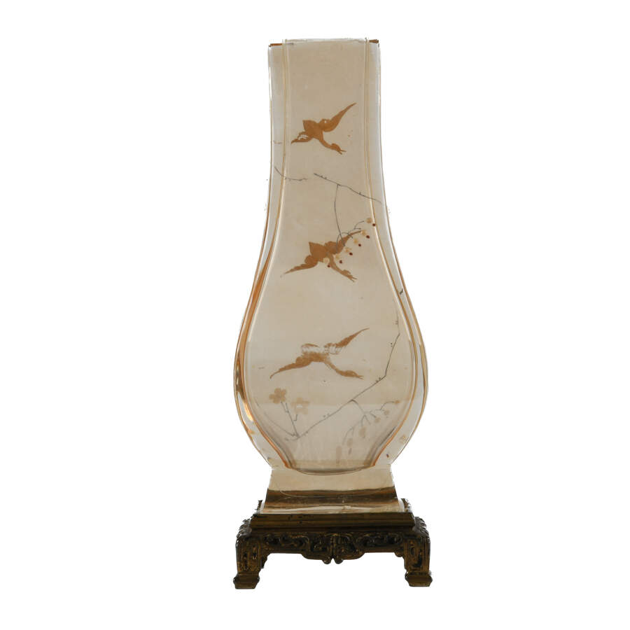 Art Glass Bird Vase on Gilt Base-3
