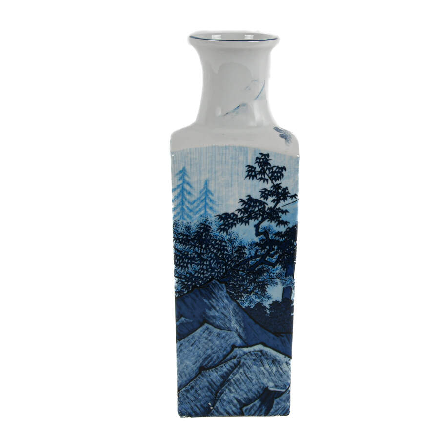Chinese Blue and White Scene Square Baluster Vase-4