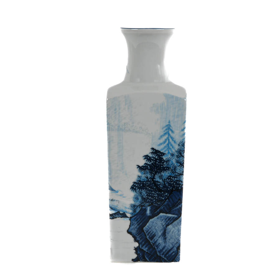 Chinese Blue and White Scene Square Baluster Vase-3