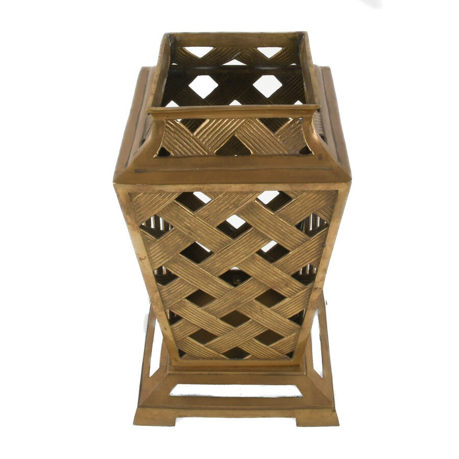 Brass Cut-Out Lattice Weave Vase-4