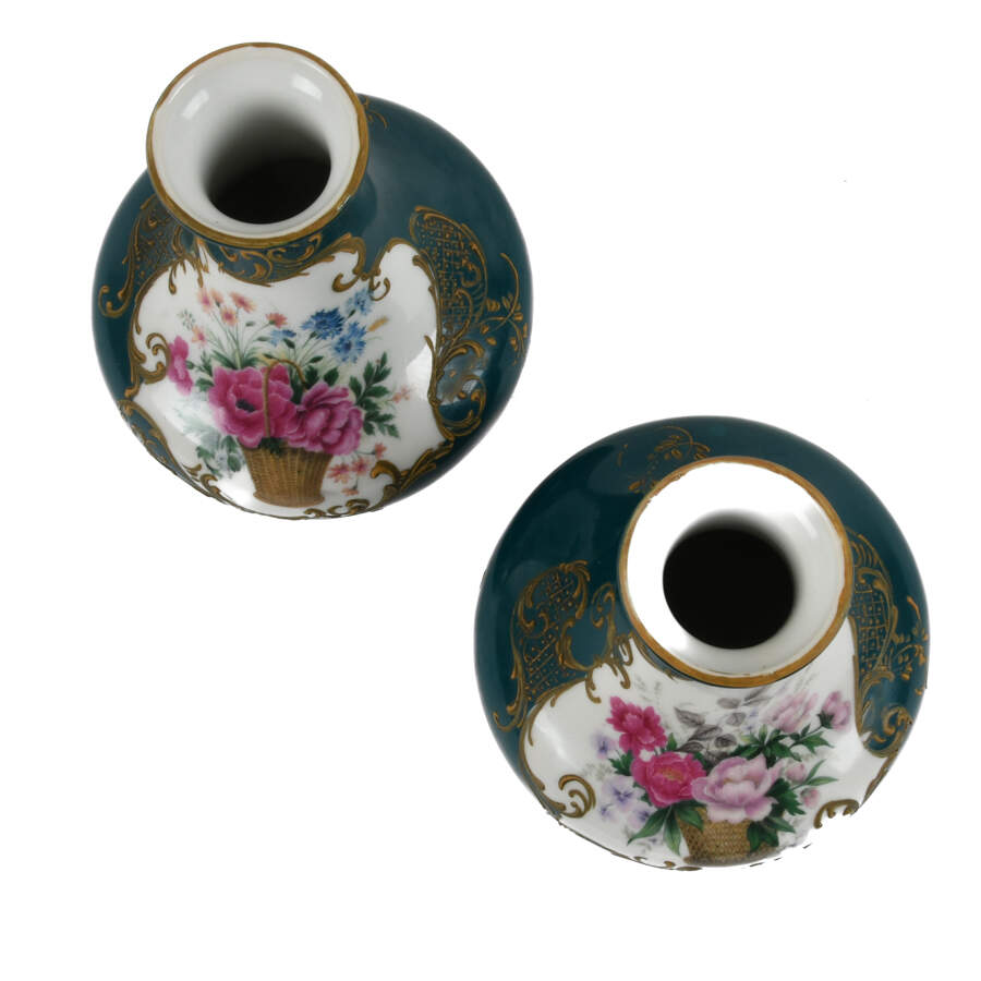Antique Matched Pair of Floral Decorated Mantel Vases-3